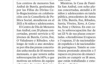 LOS CENTROS DE MENORES SAN ANÍBAL DE BURELA, A TOPE EN EL 2021 Y CON SOBREOCUPACIÓN